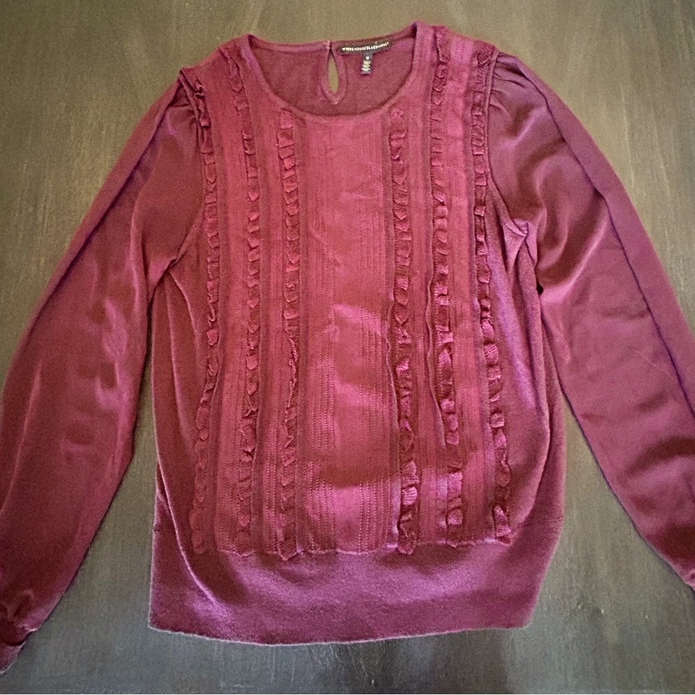 White House Black Market Maroon Sweater with Sheer Sleeves - Size Medium